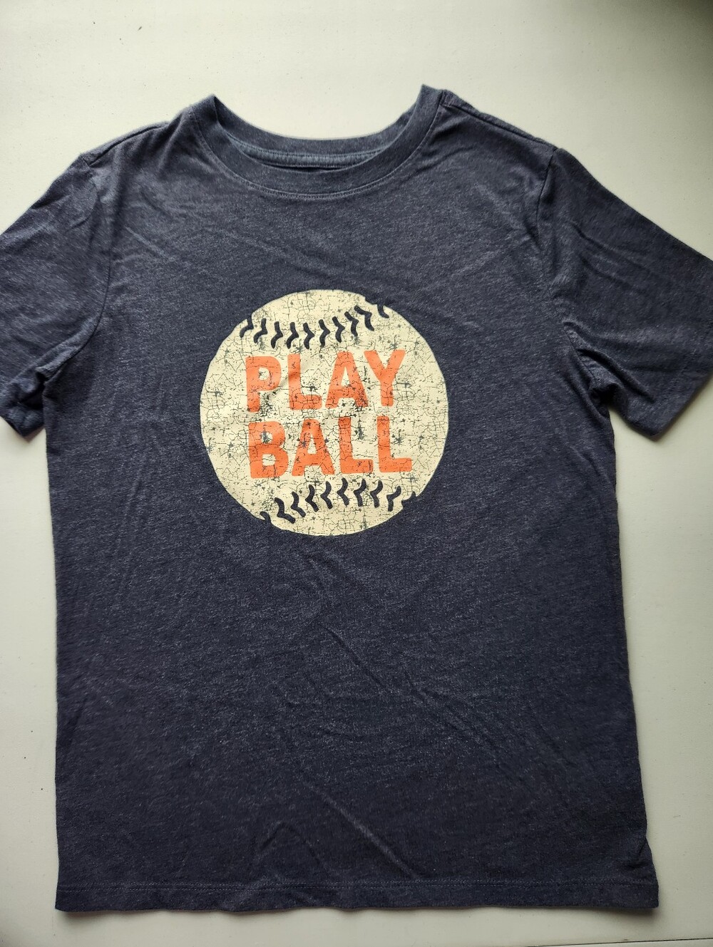 Cat & Jack Navy Tee with Cream Baseball Graphic and Orange Lettering